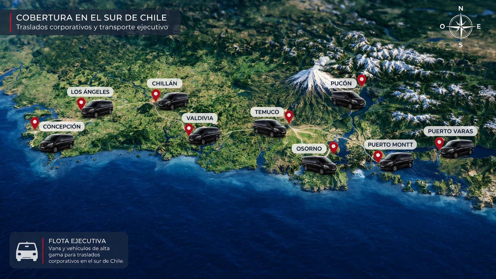 Cobertura de transporte corporativo en el sur de Chile